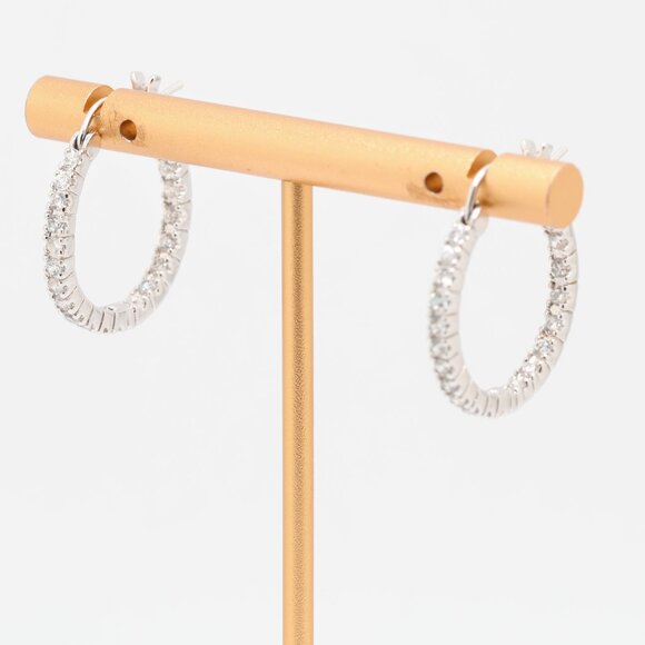 Vintage Sterling Silver Round White CZ Hoop Earrings - Picture 2 of 7